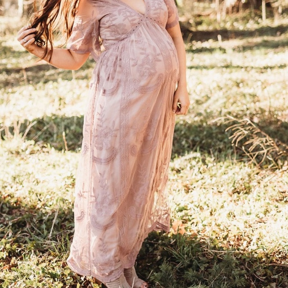 Pink Blush Maternity Lace Dress